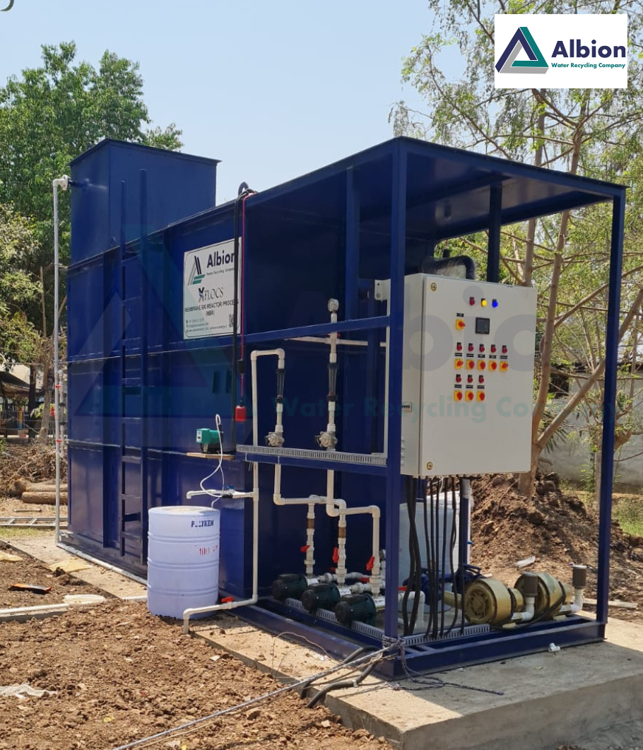Albion 50 KLD packaged STP unit featuring advanced X-Flocs Membrane Bio Reactor technology.